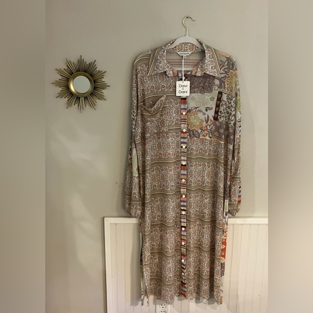 NWT DAVI & DANI Floral and Stripe Long Sleeve Dress/Duster